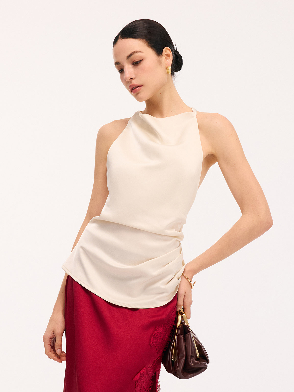 Braided Back Detail Satin Halter Top