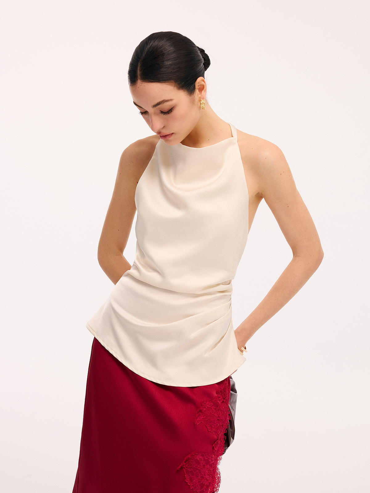 Braided Back Detail Satin Halter Top