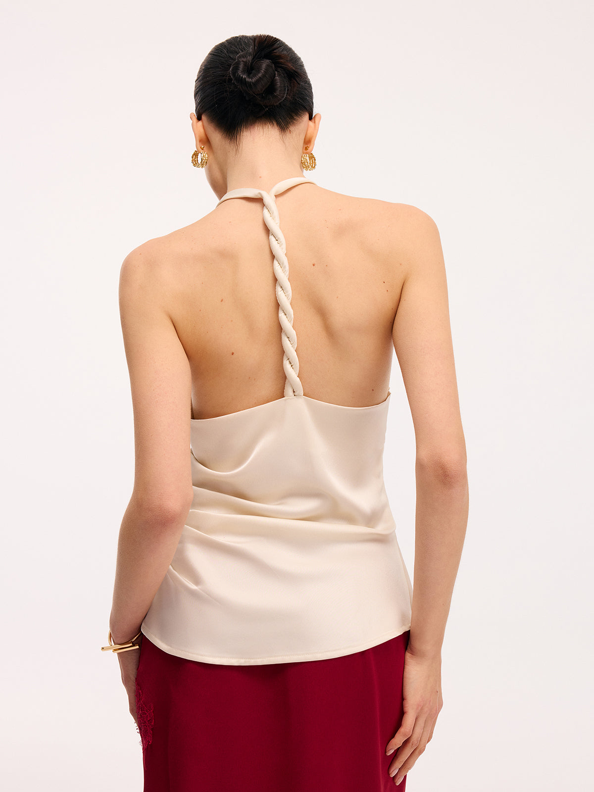 Braided Back Detail Satin Halter Top