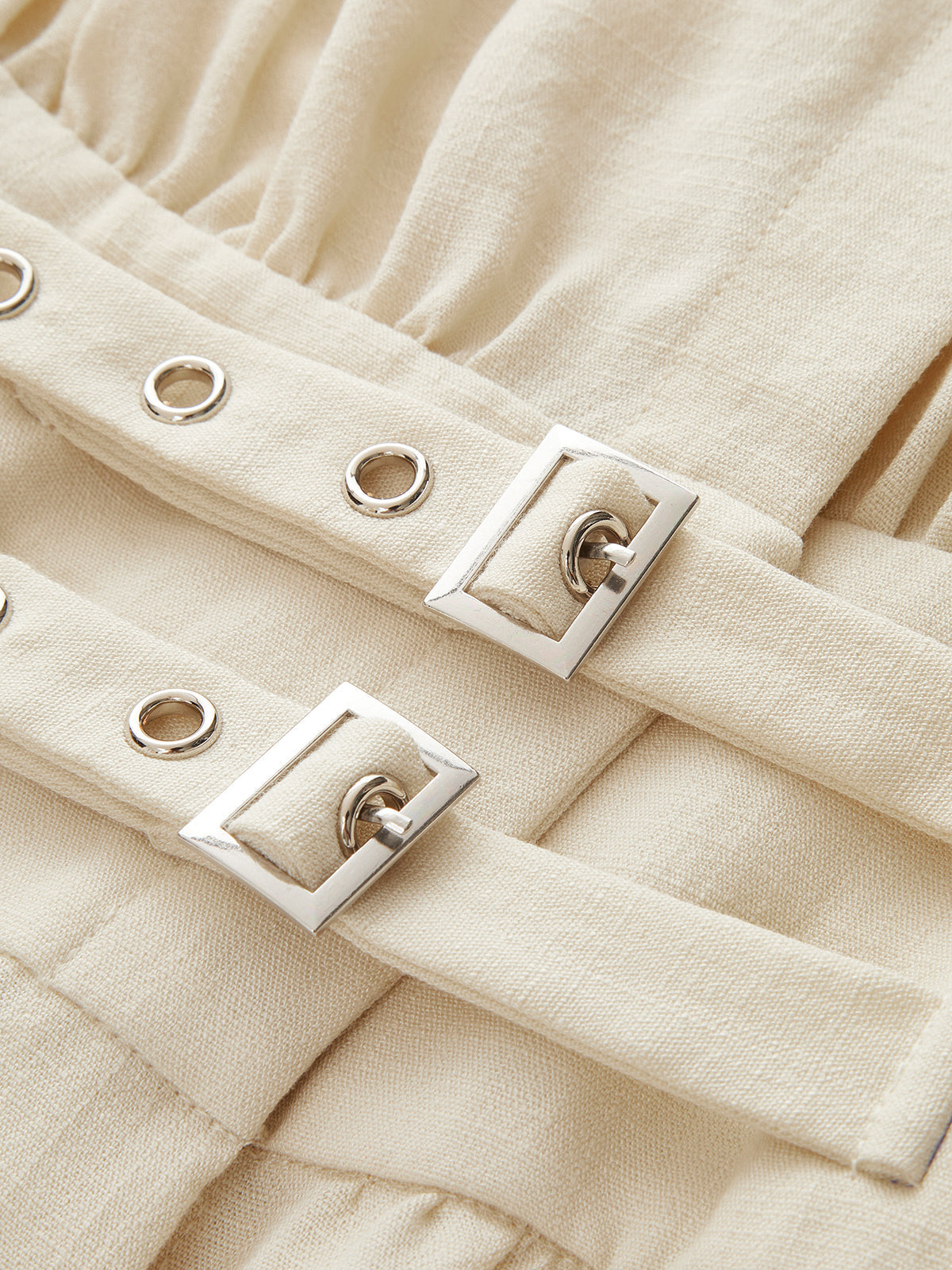 Cotton Blend Double-Buckle Peplum Blouse