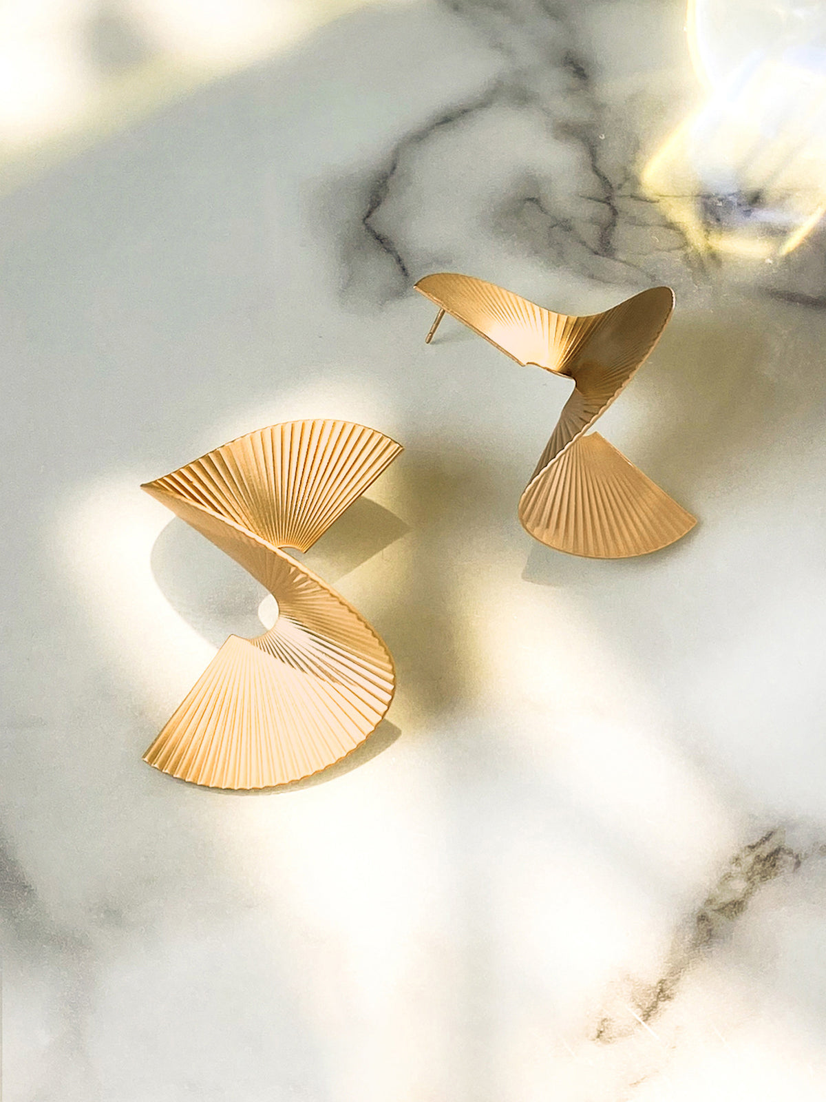 Spiral Fan-Pleated Statement Earrings