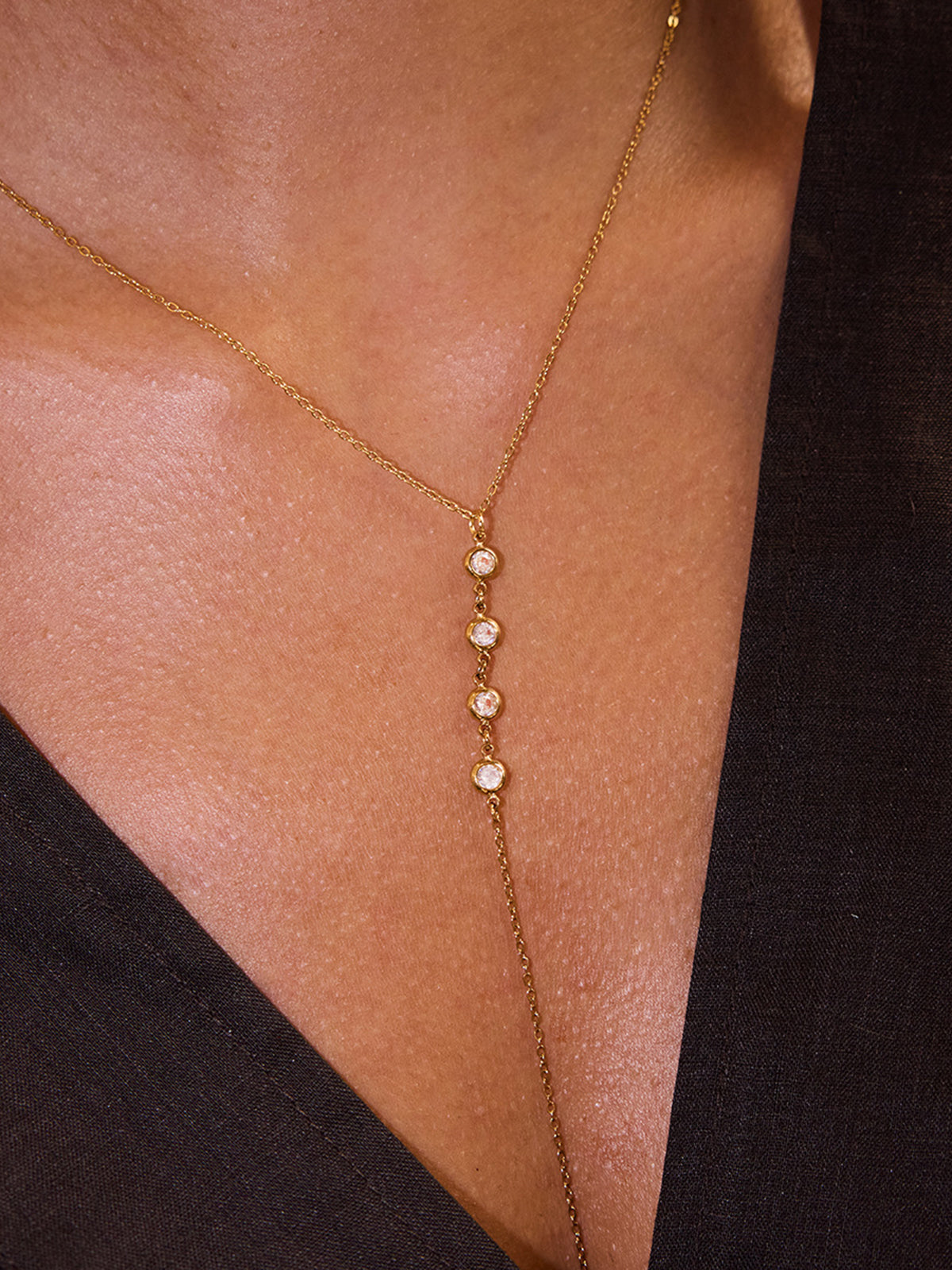 Y-Shape Zircon Droplet Lariat Necklace