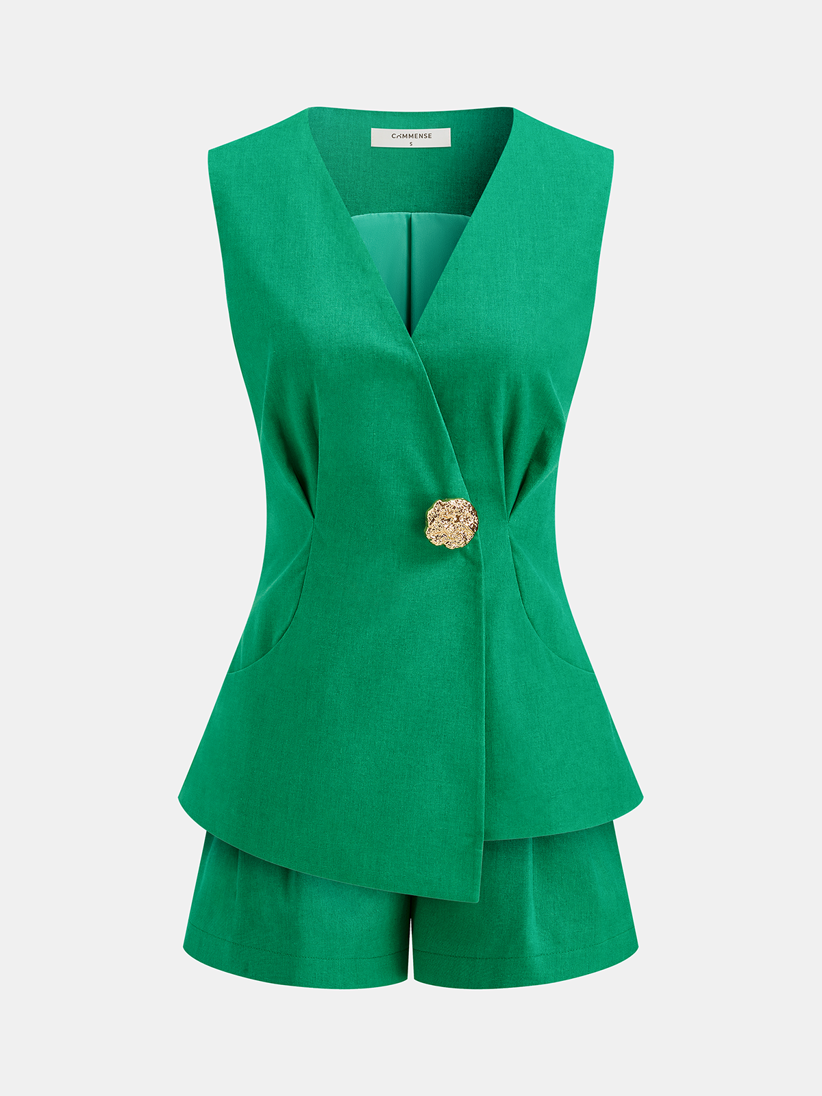 Linen-Cotton Blazer Vest & Tailored Shorts Set