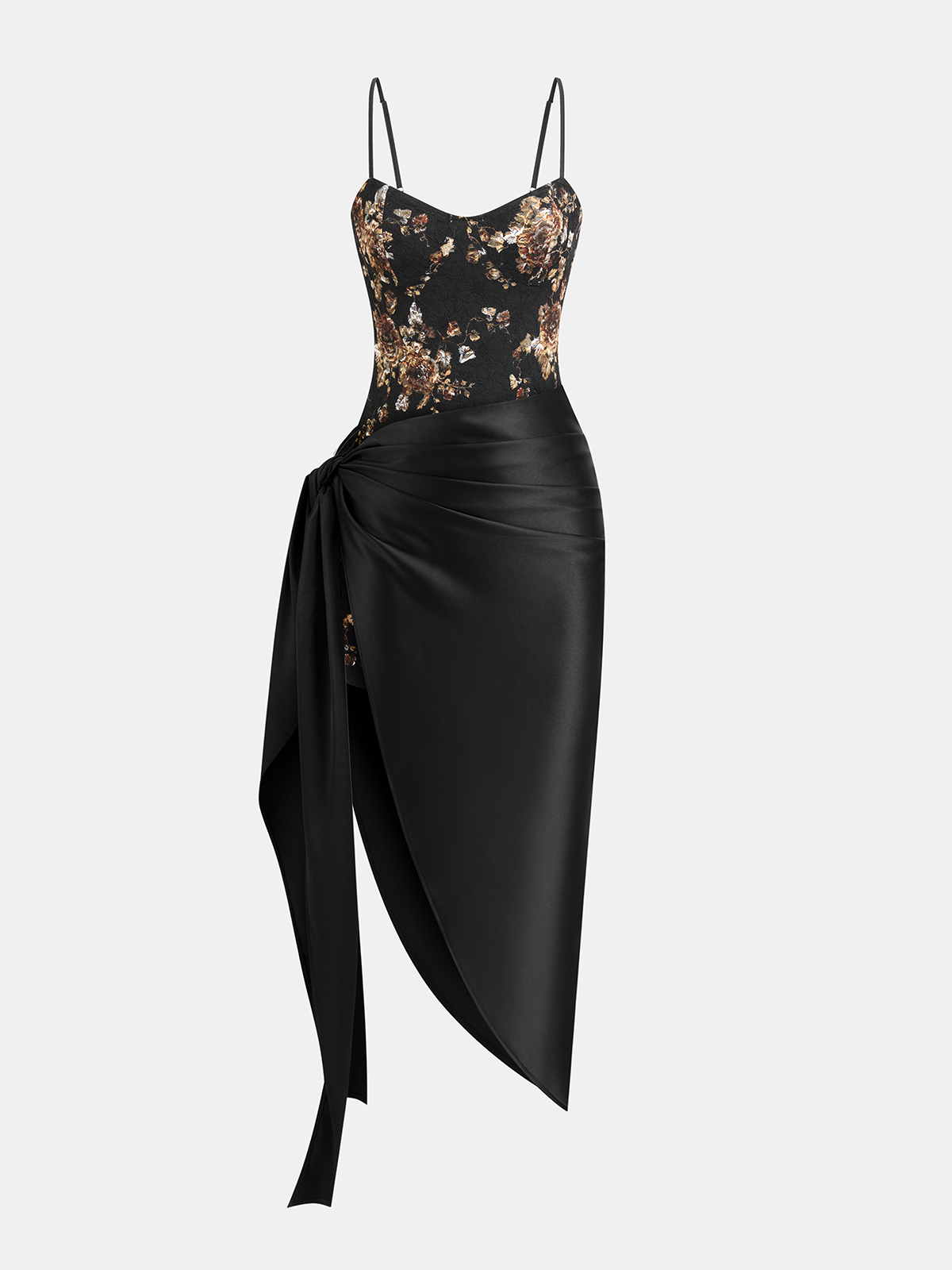 Floral Lace Cami Dress & Wrap Satin Skirt Set