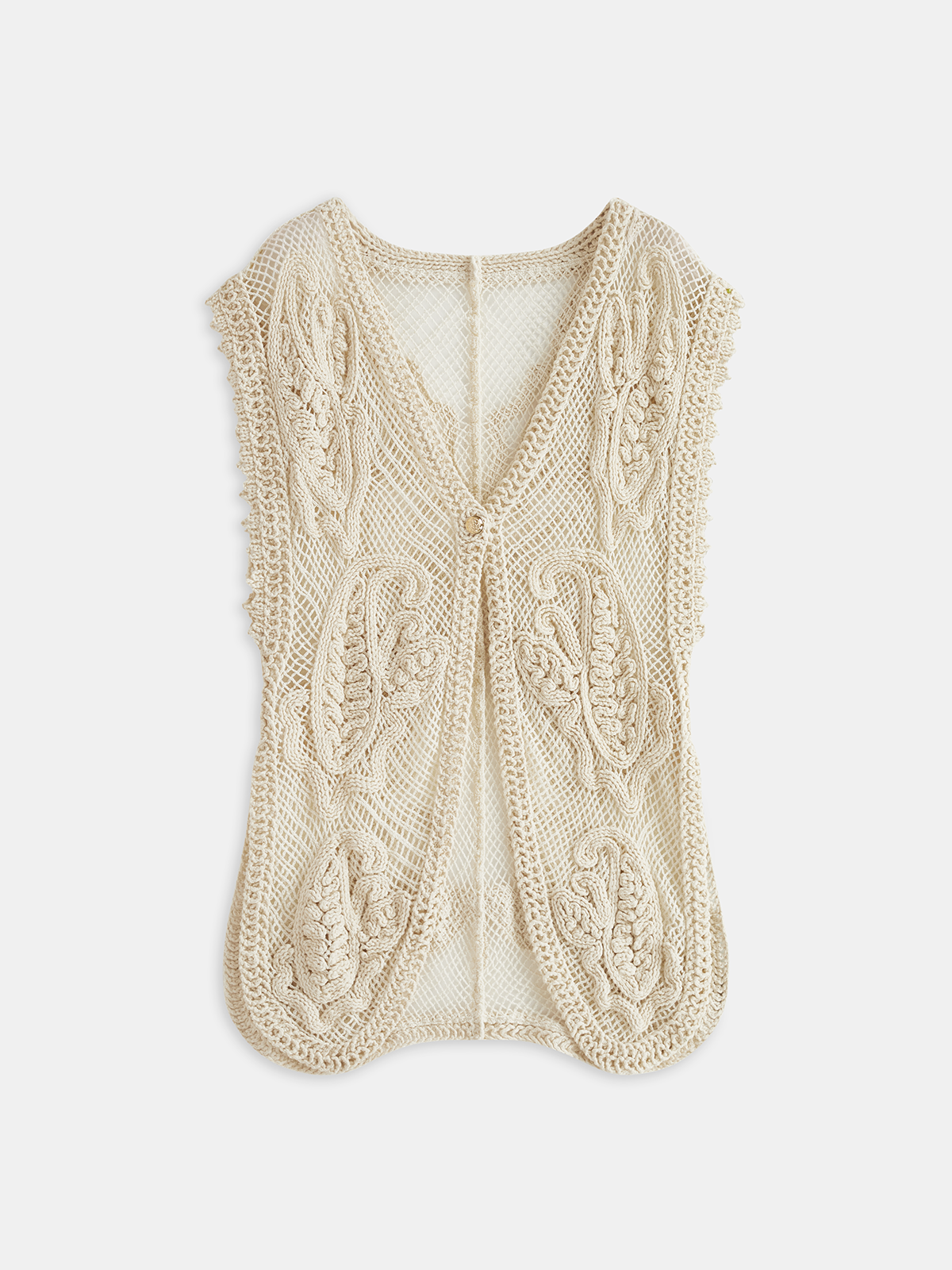 Gehäkelte Strickweste mit V-Ausschnitt und Ajourmuster