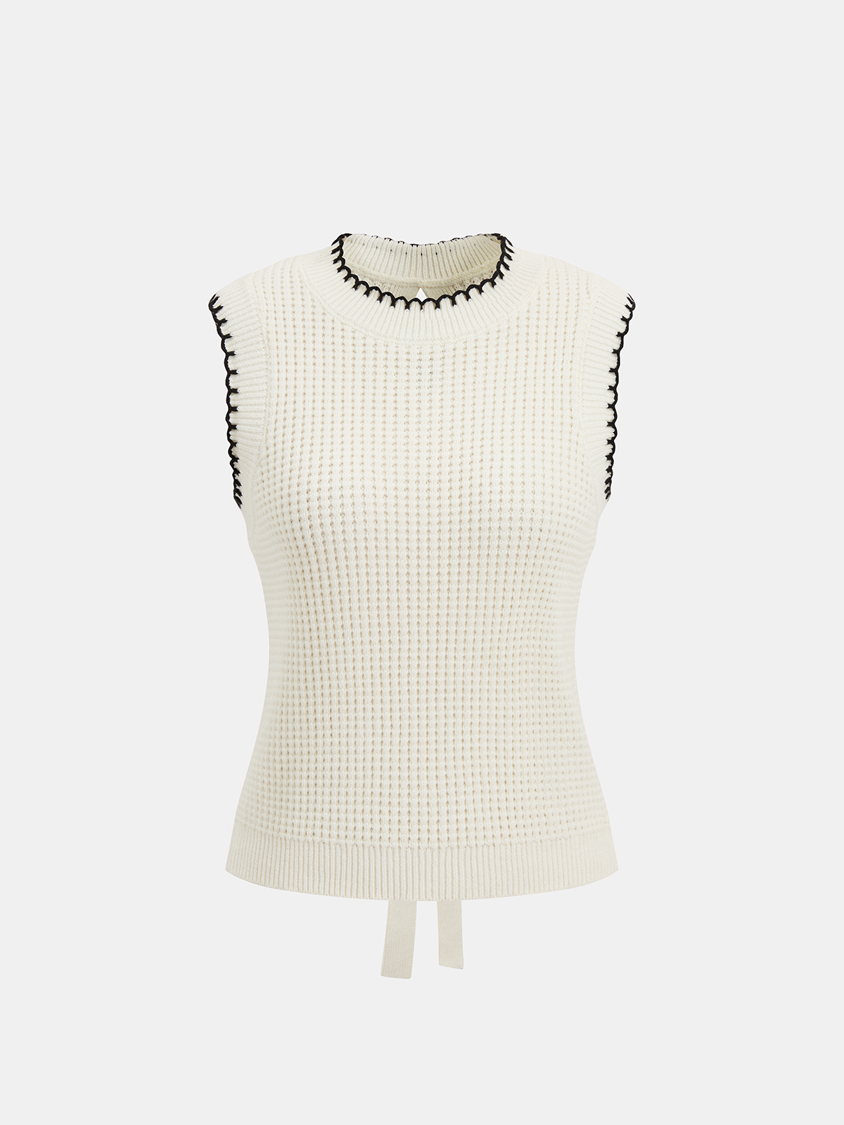 Haut sans manches en tricot gaufré avec nœud décoratif
