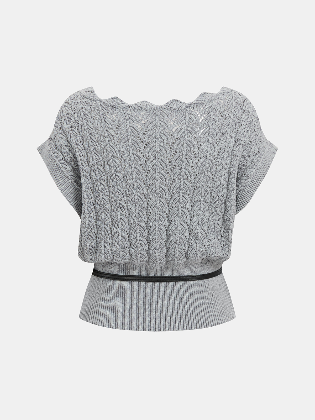 Strickoberteil mit Wellensaum und Gürtel