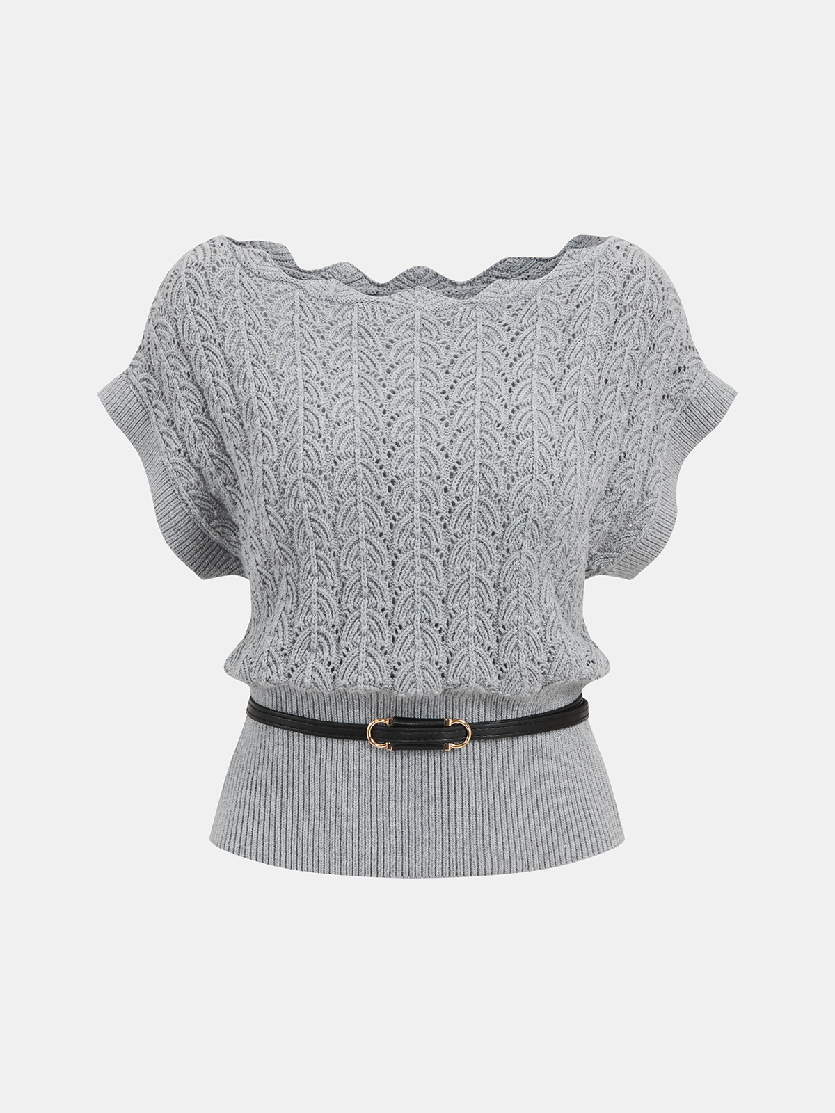Strickoberteil mit Wellensaum und Gürtel