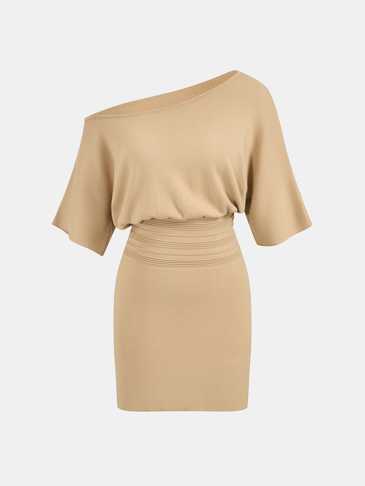 Off-Shoulder Cinched Waist Knit Dress