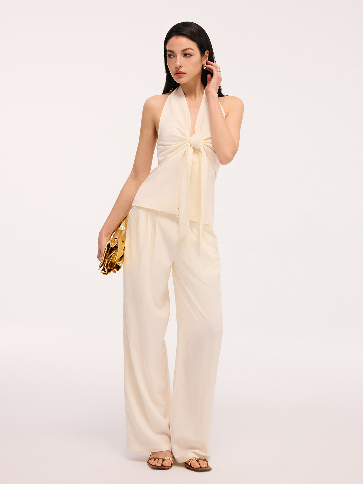 Neckholder-Top mit Schleifendetail & Hose