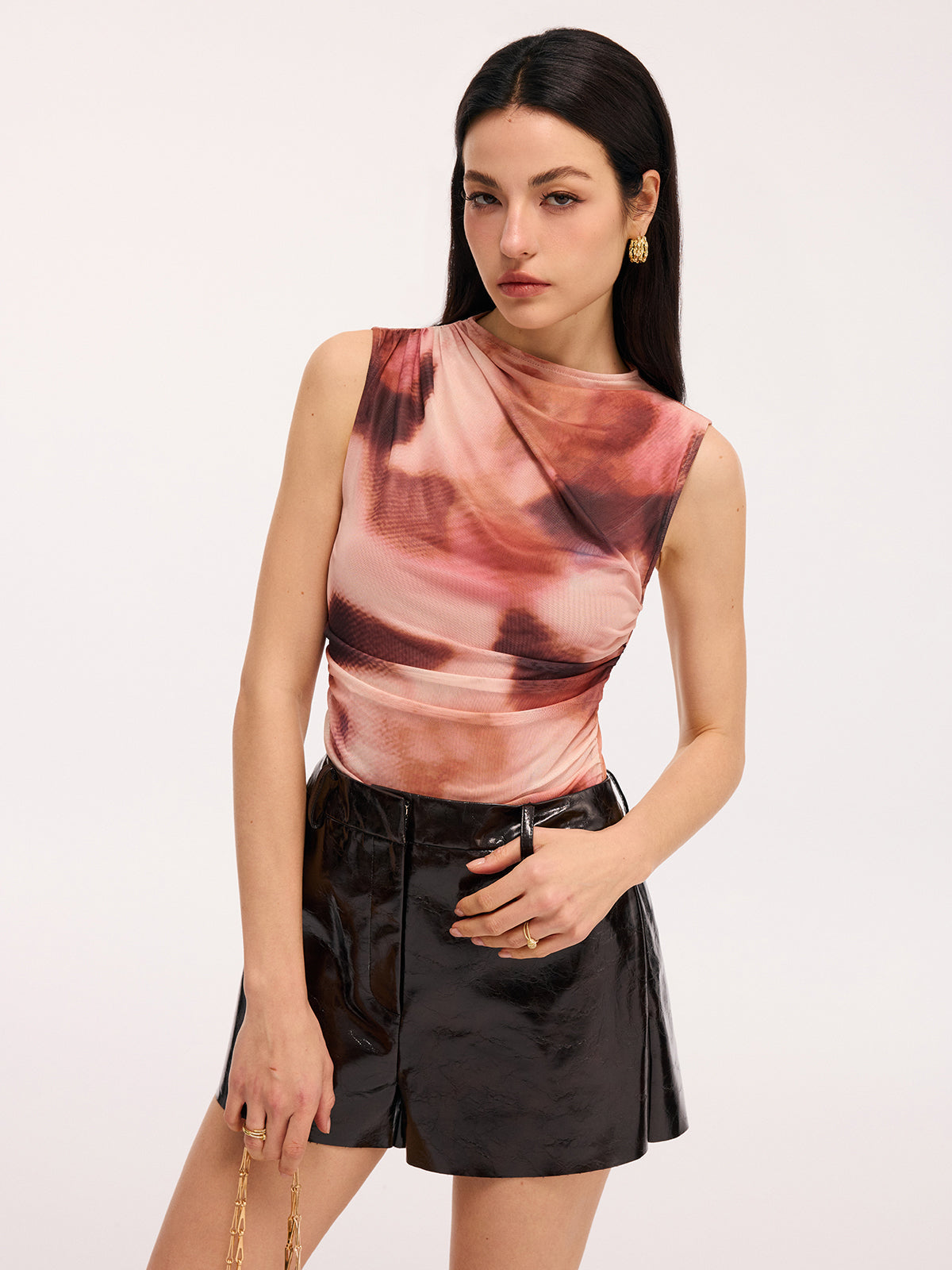 Tie-Dye Sleeveless Ruched Bodysuit