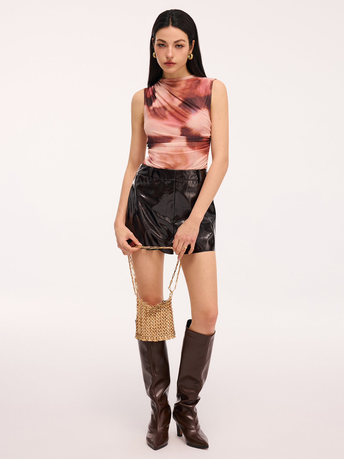 Tie-Dye Sleeveless Ruched Bodysuit