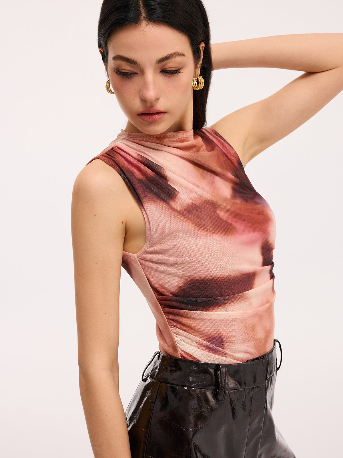 Tie-Dye Sleeveless Ruched Bodysuit