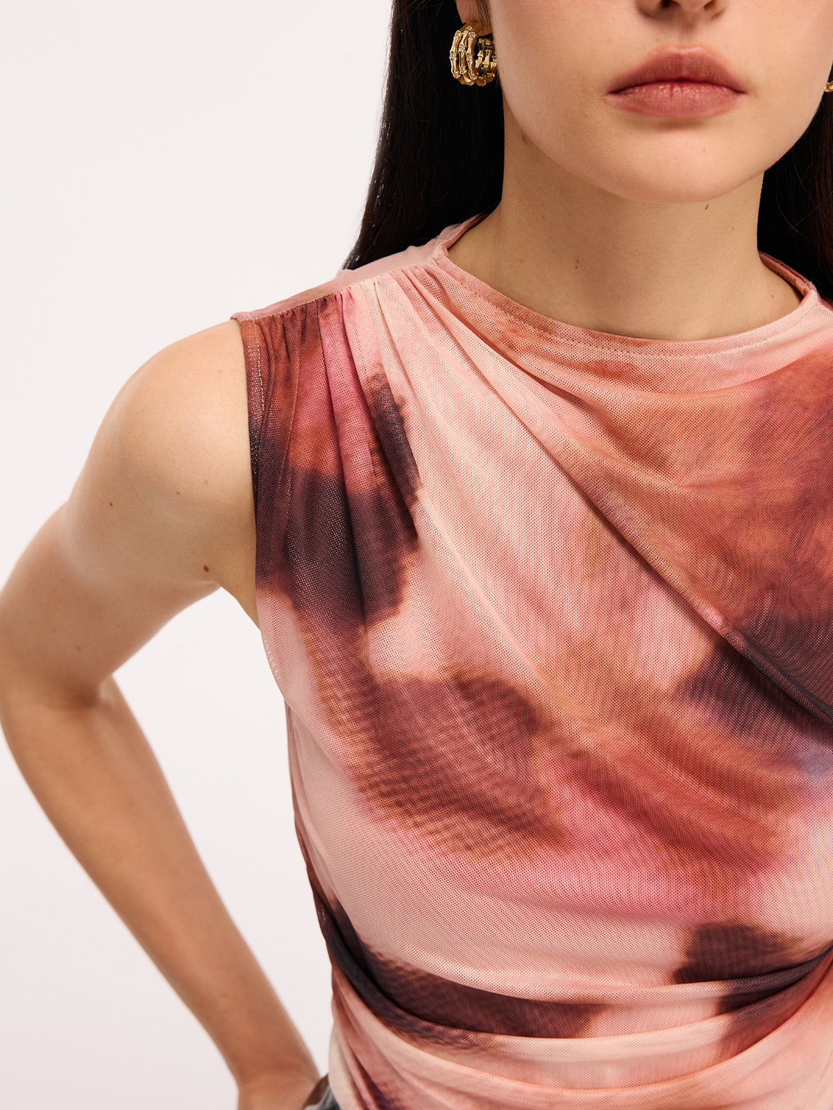 Tie-Dye Sleeveless Ruched Bodysuit