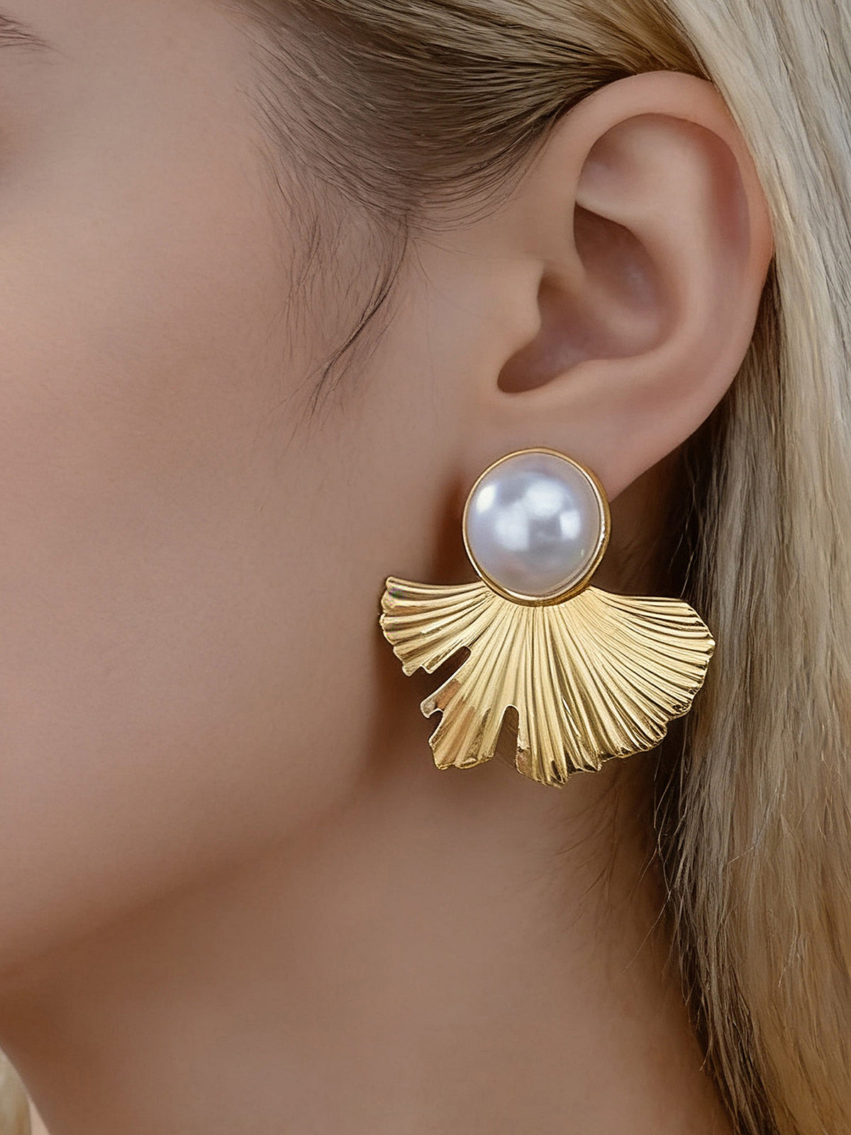 Ginkgo Leaf Pearl Earrings