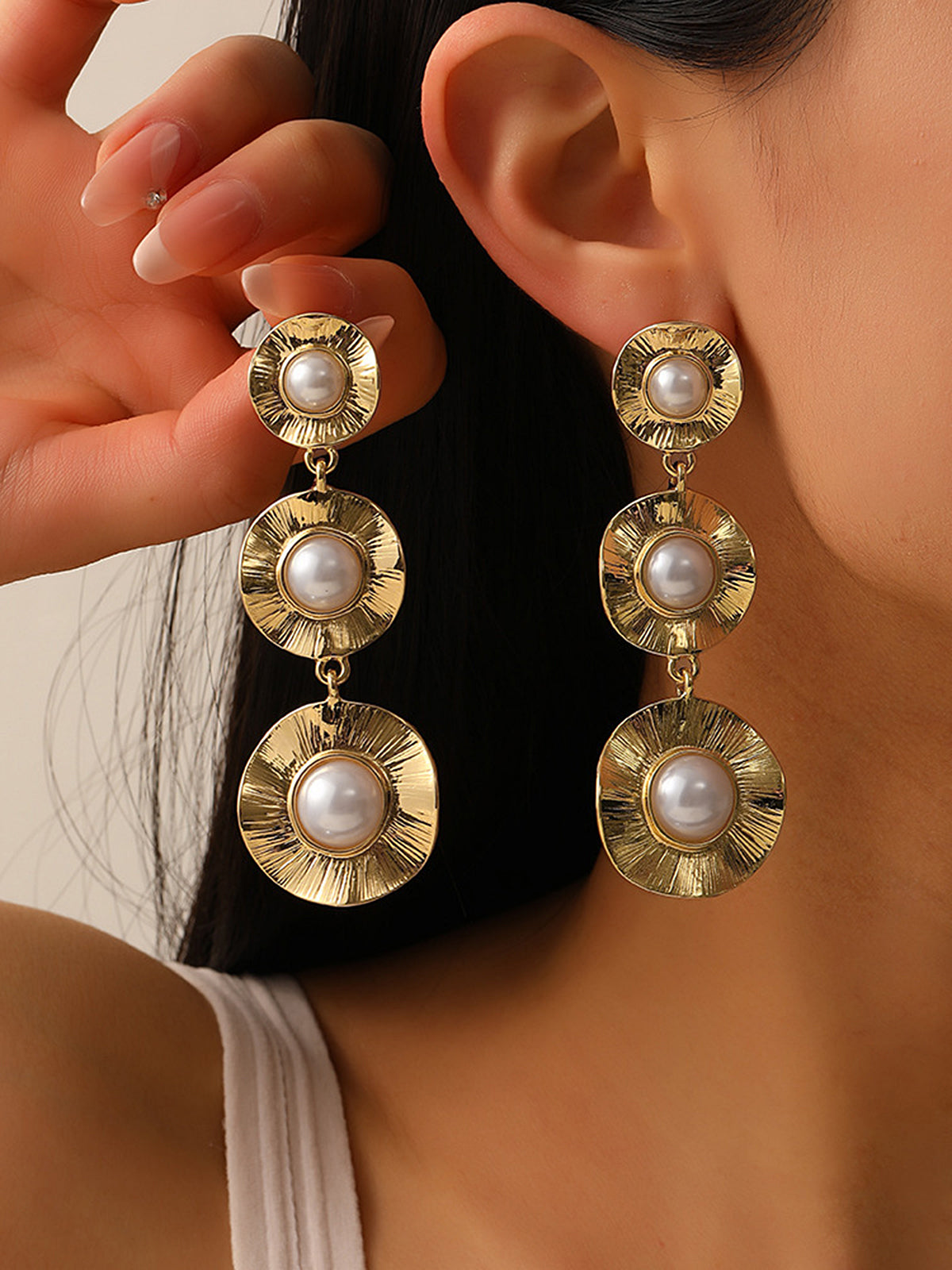 Textured Pearl Tiered Earrings