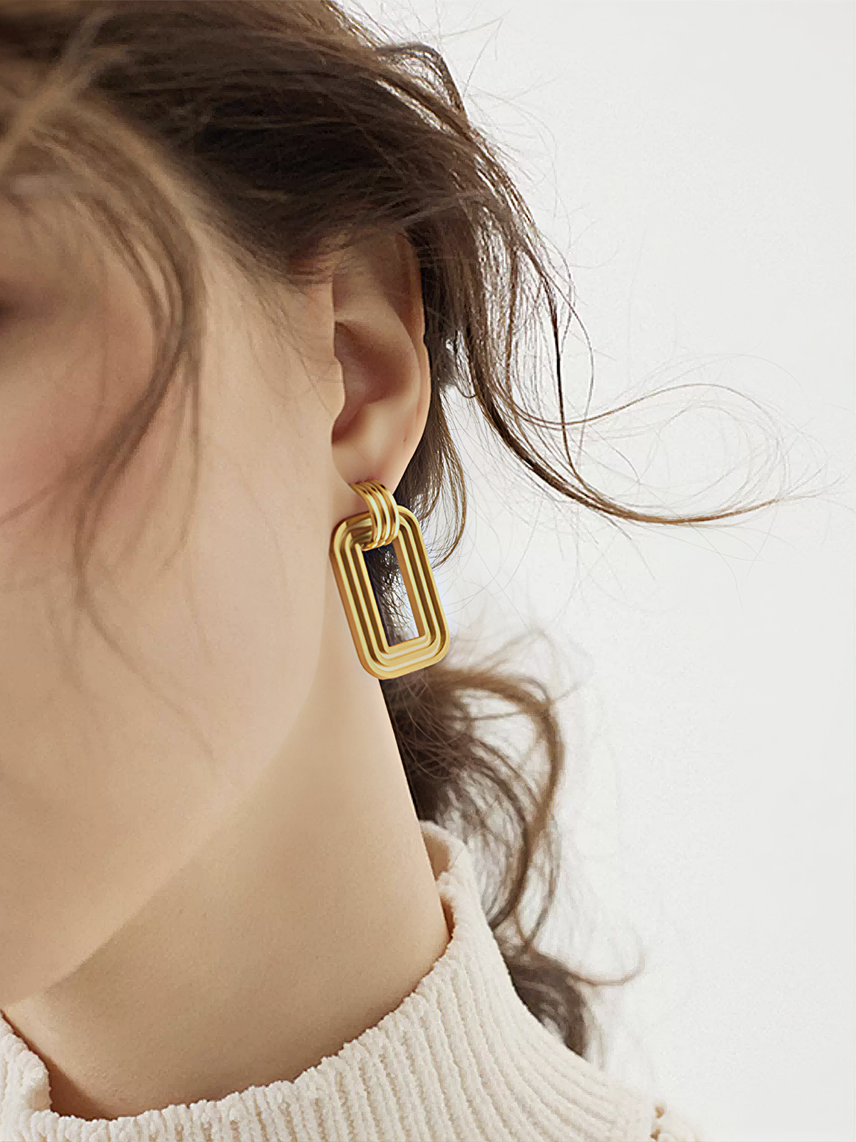 Layered Rectangular Hoop Earrings