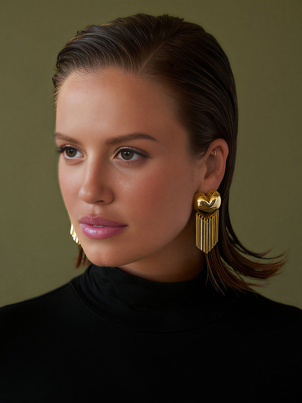 Heart-Shaped Tassel Drop Earrings