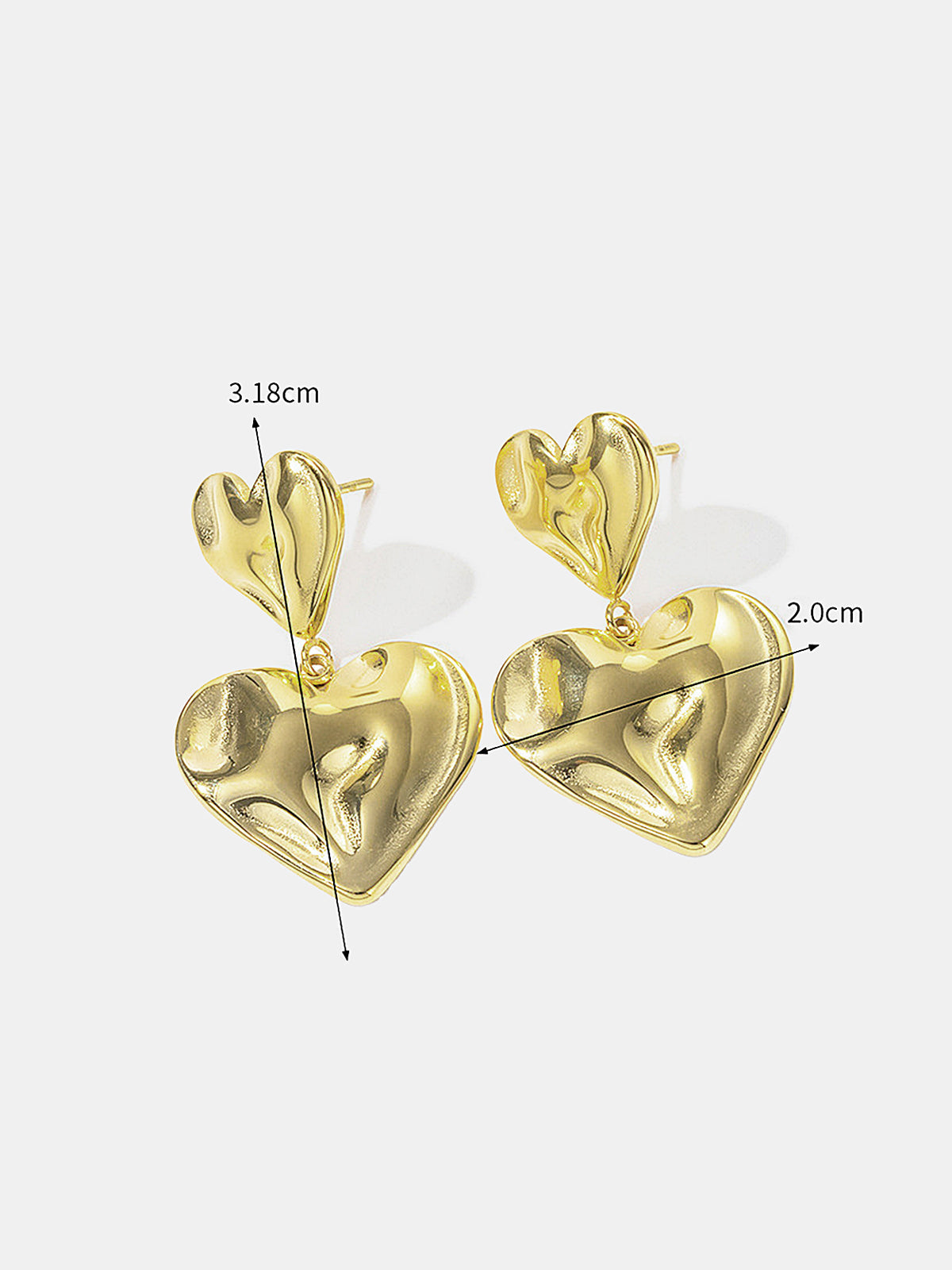Double Crinkled Heart Drop Earrings