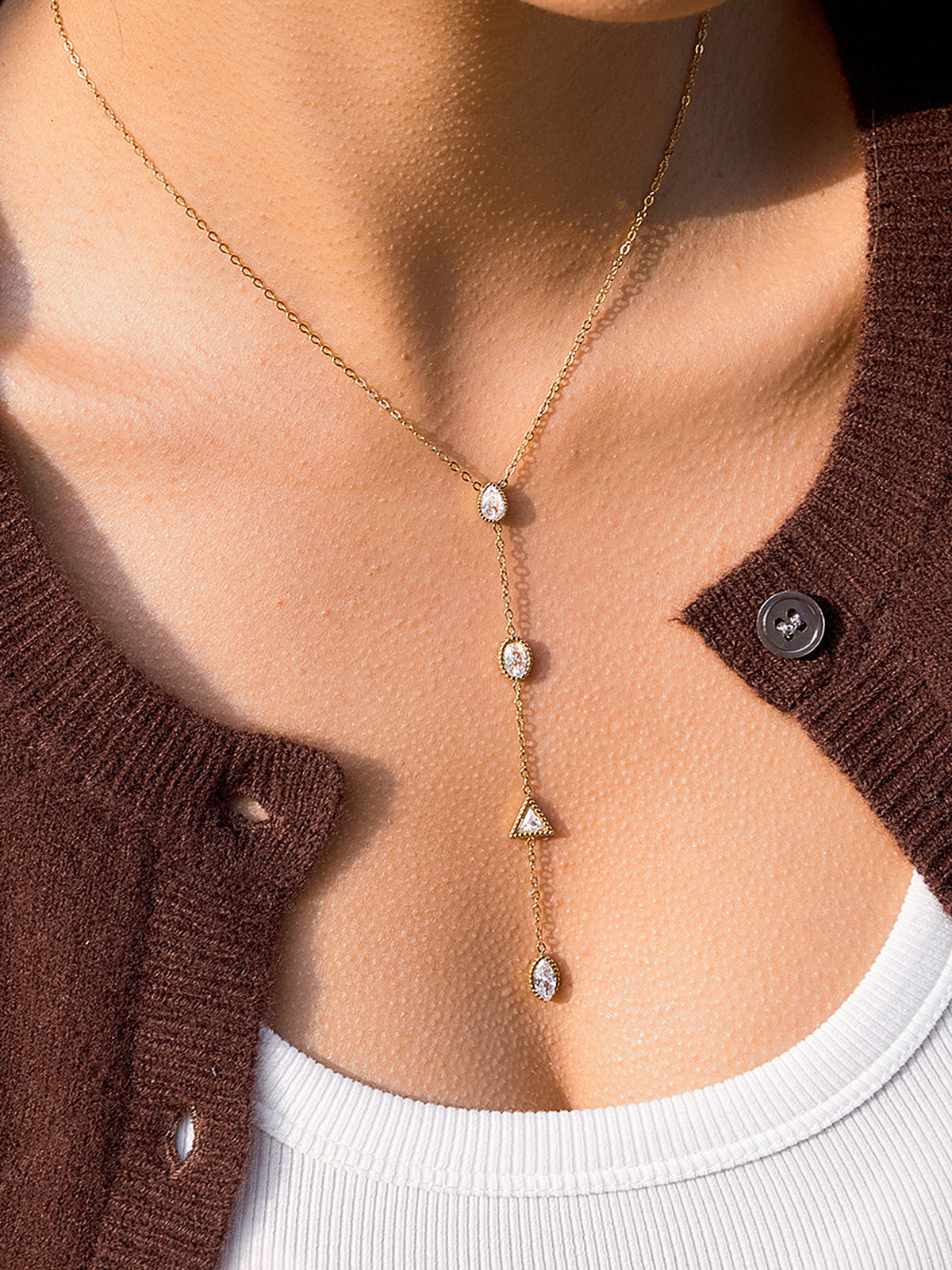Geometric Zircon Y-Shaped Necklace