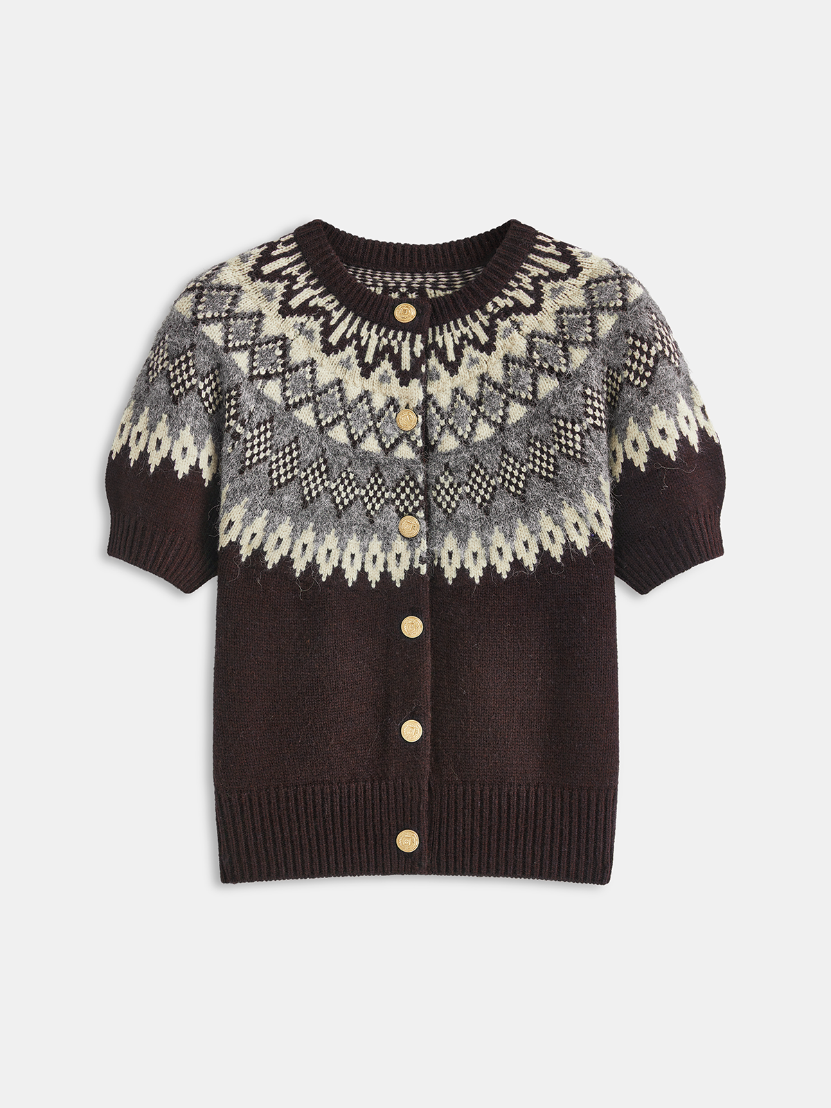 Kurzärmelige Fair-Isle-Strickjacke aus Kaschmirgemisch