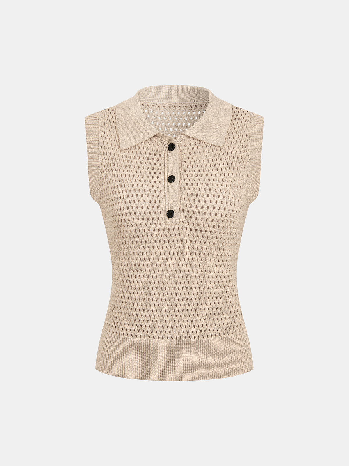 Sleeveless Polo Open Knit Top