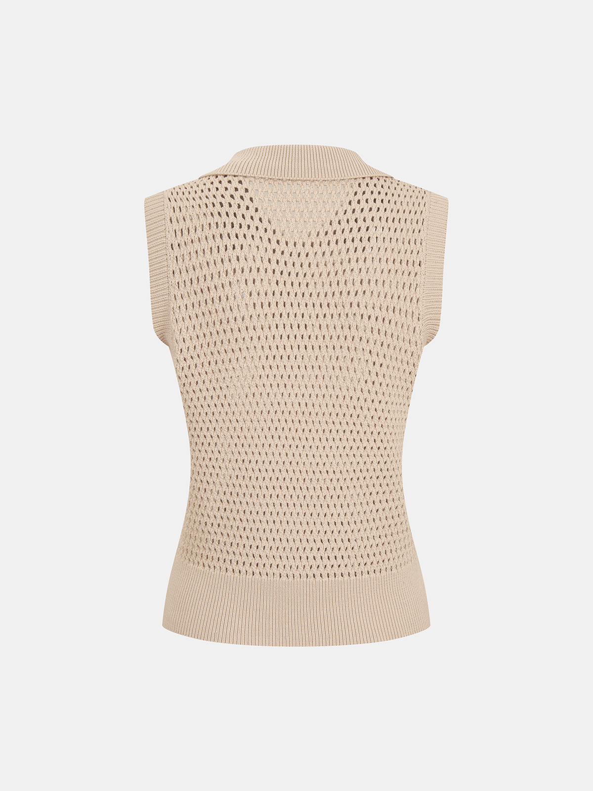 Sleeveless Polo Open Knit Top