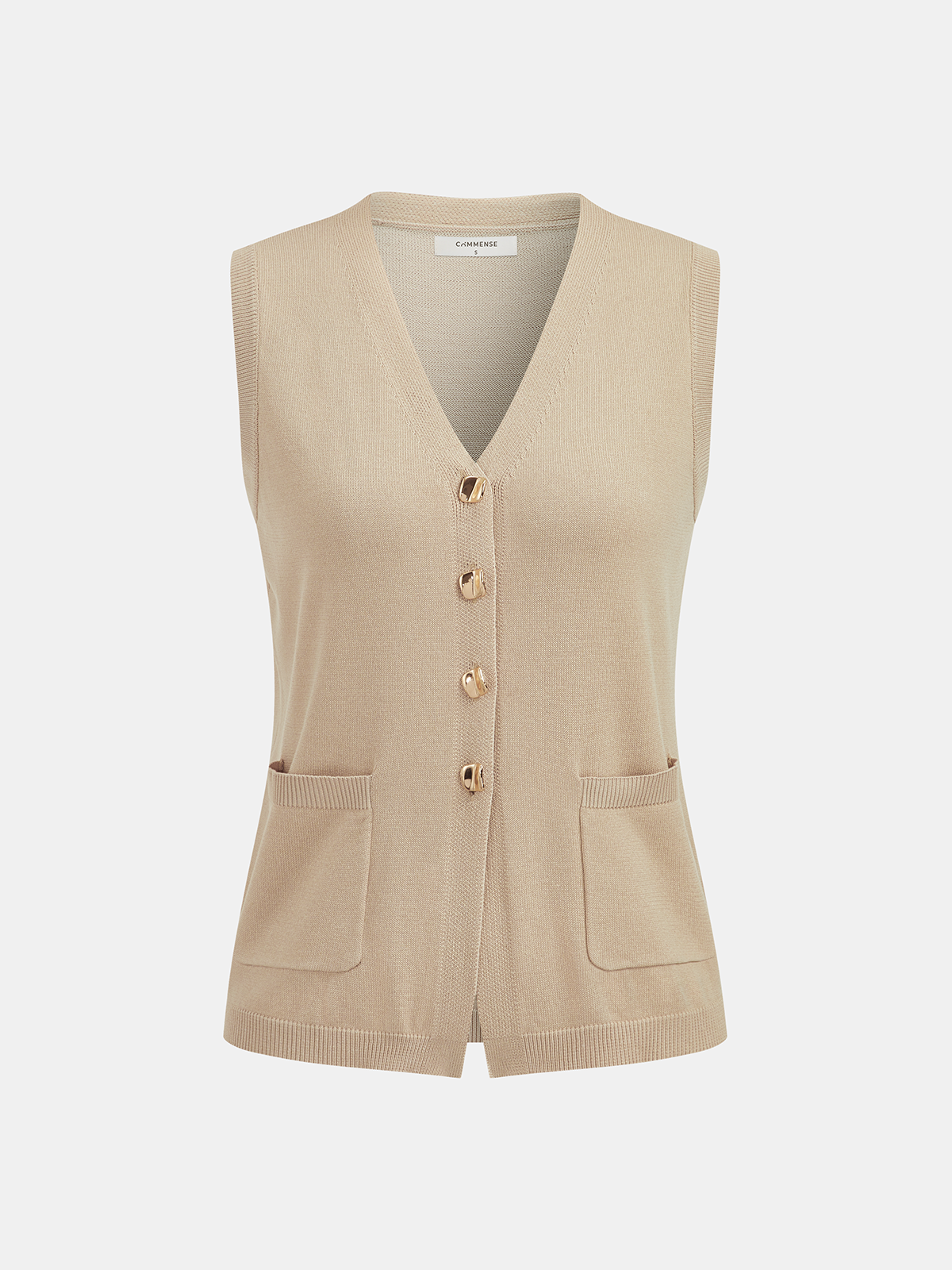 Buttoned Knit Vest & Ruched Midi Skirt Set