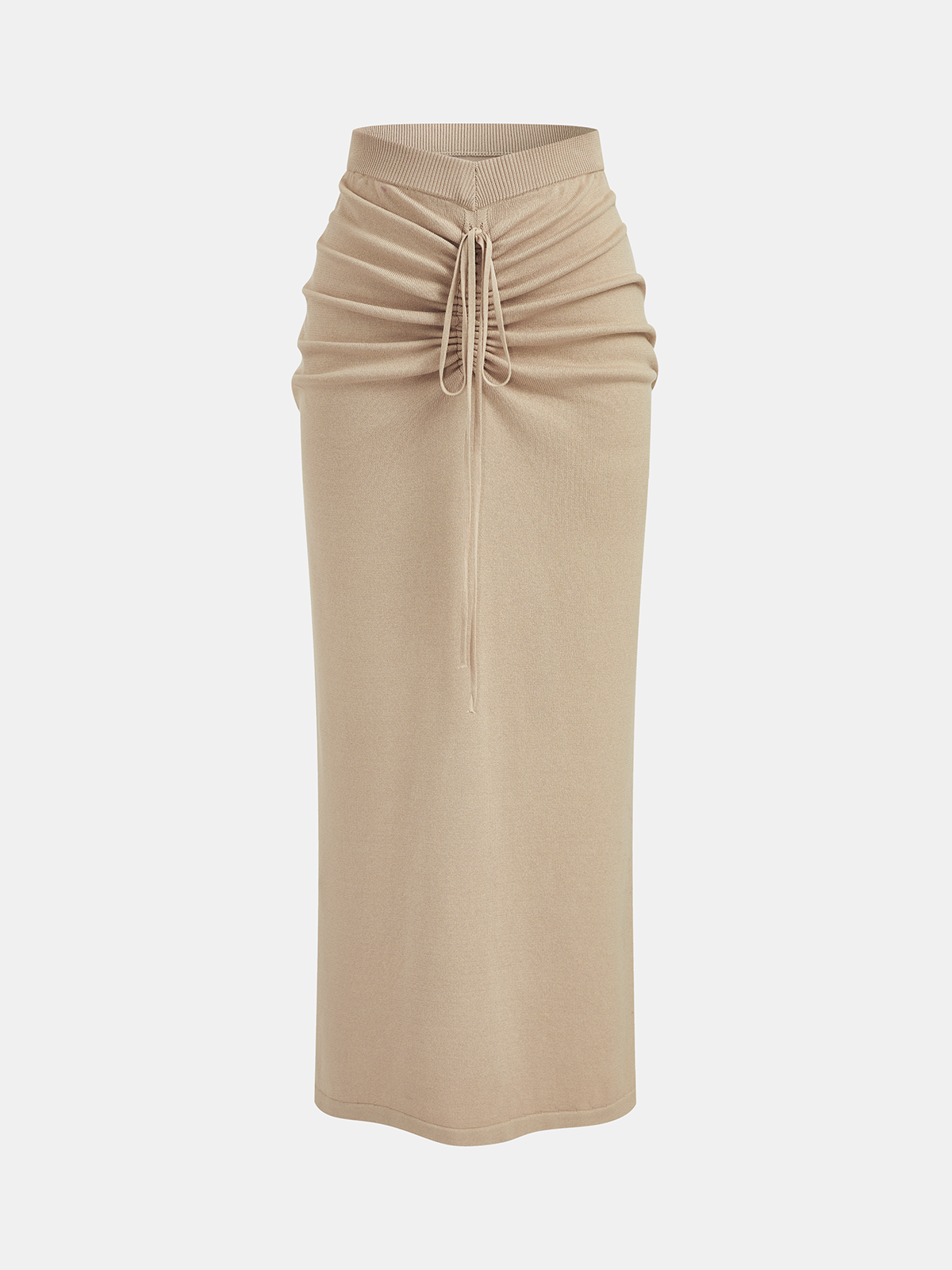 Buttoned Knit Vest & Ruched Midi Skirt Set