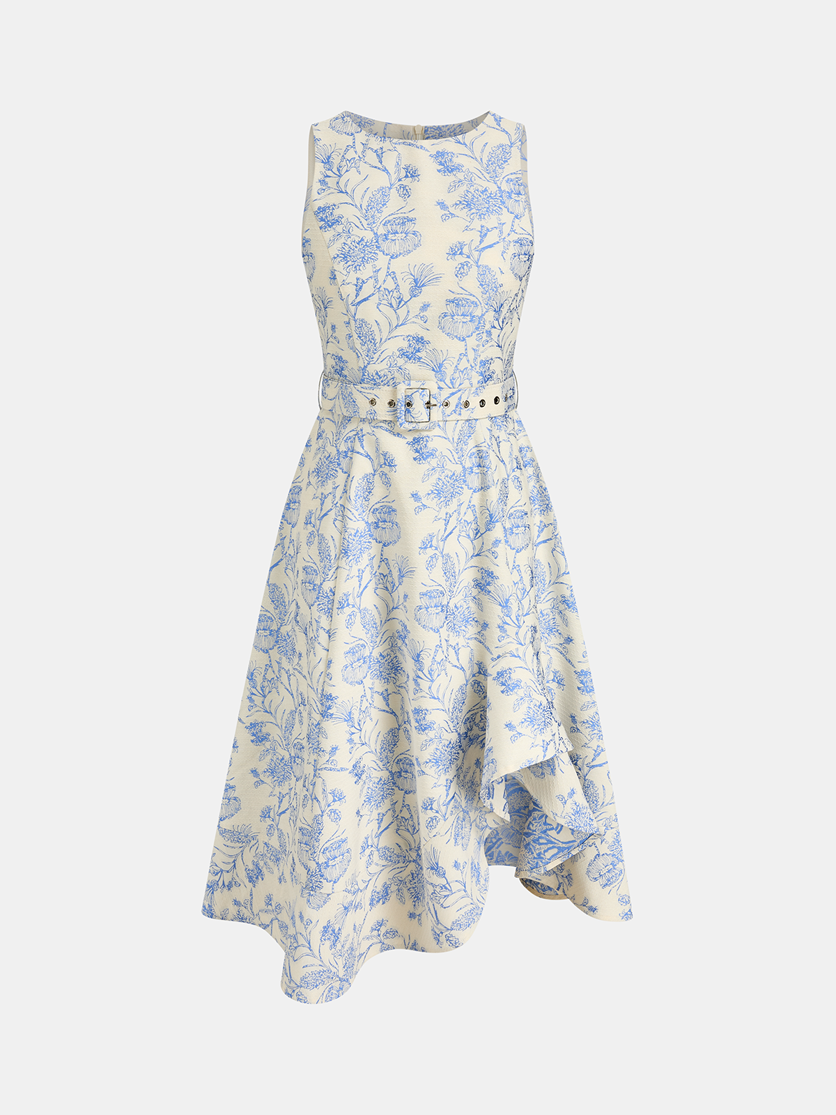 Robe asymétrique fleurie sans manches avec ceinture