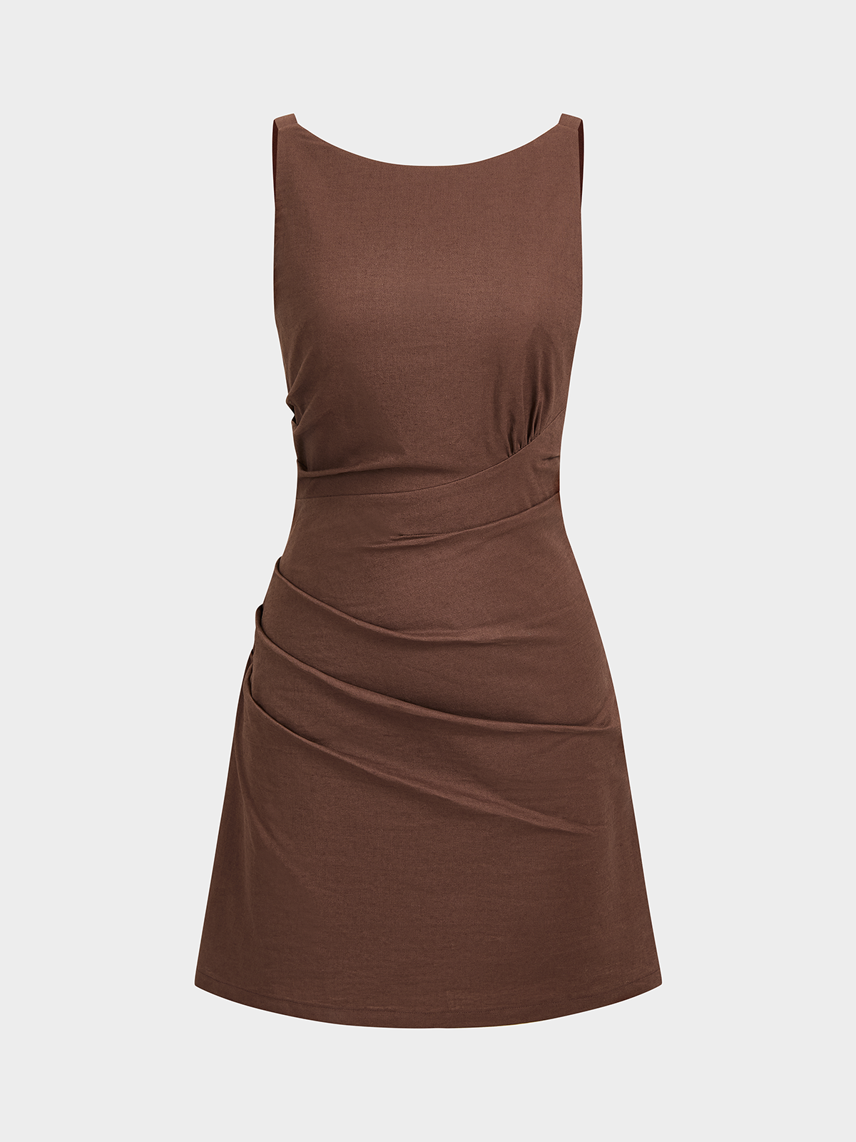 Cotton Linen Sleeveless Ruched Mini Dress