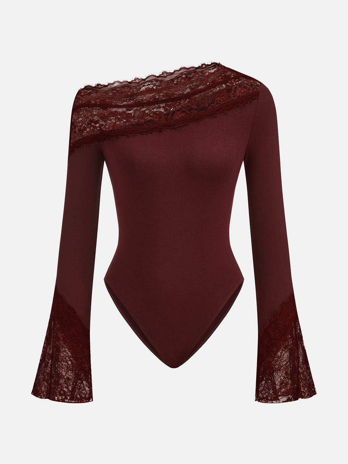 Lace Trim Bell Sleeve Off-Shoulder Bodysuit
