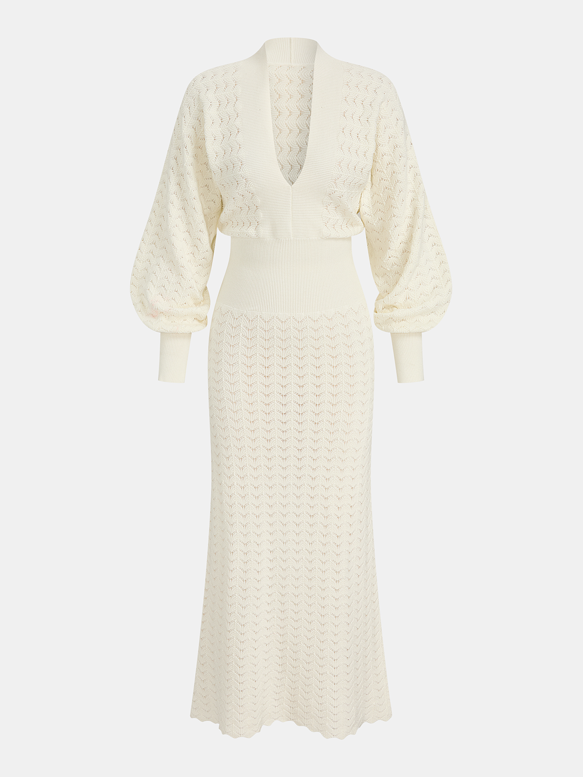 Robe longue en maille au crochet à manches évêque