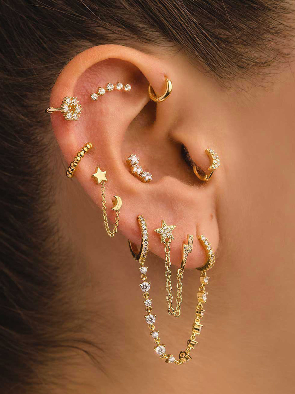 4 Boucles d'oreilles célestes pour une seule oreille