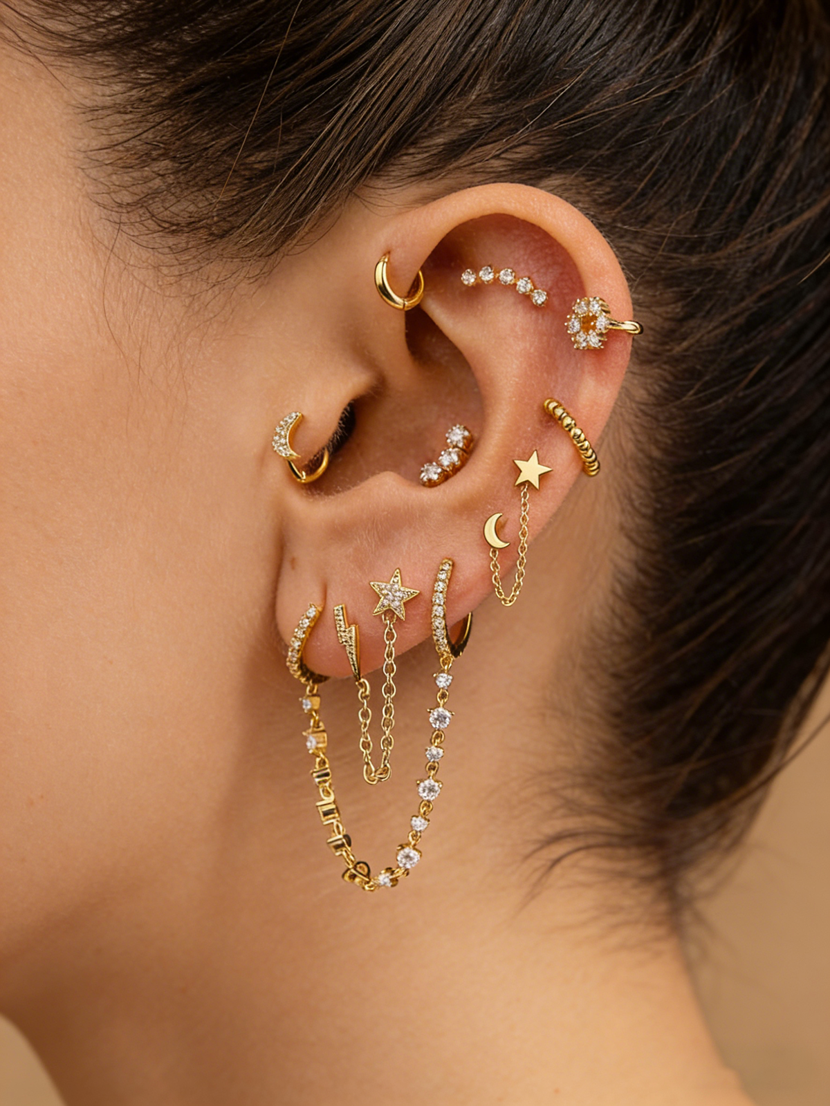 4 Boucles d'oreilles célestes pour une seule oreille
