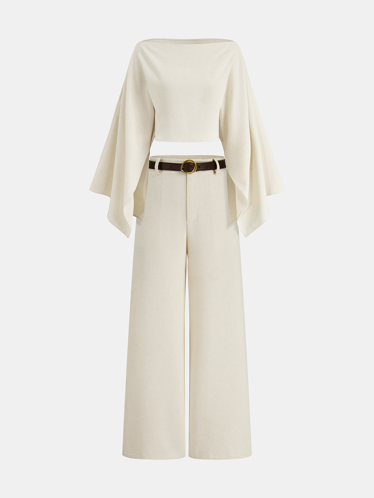 Dramatic Sleeve Linen-Blend Cropped Top