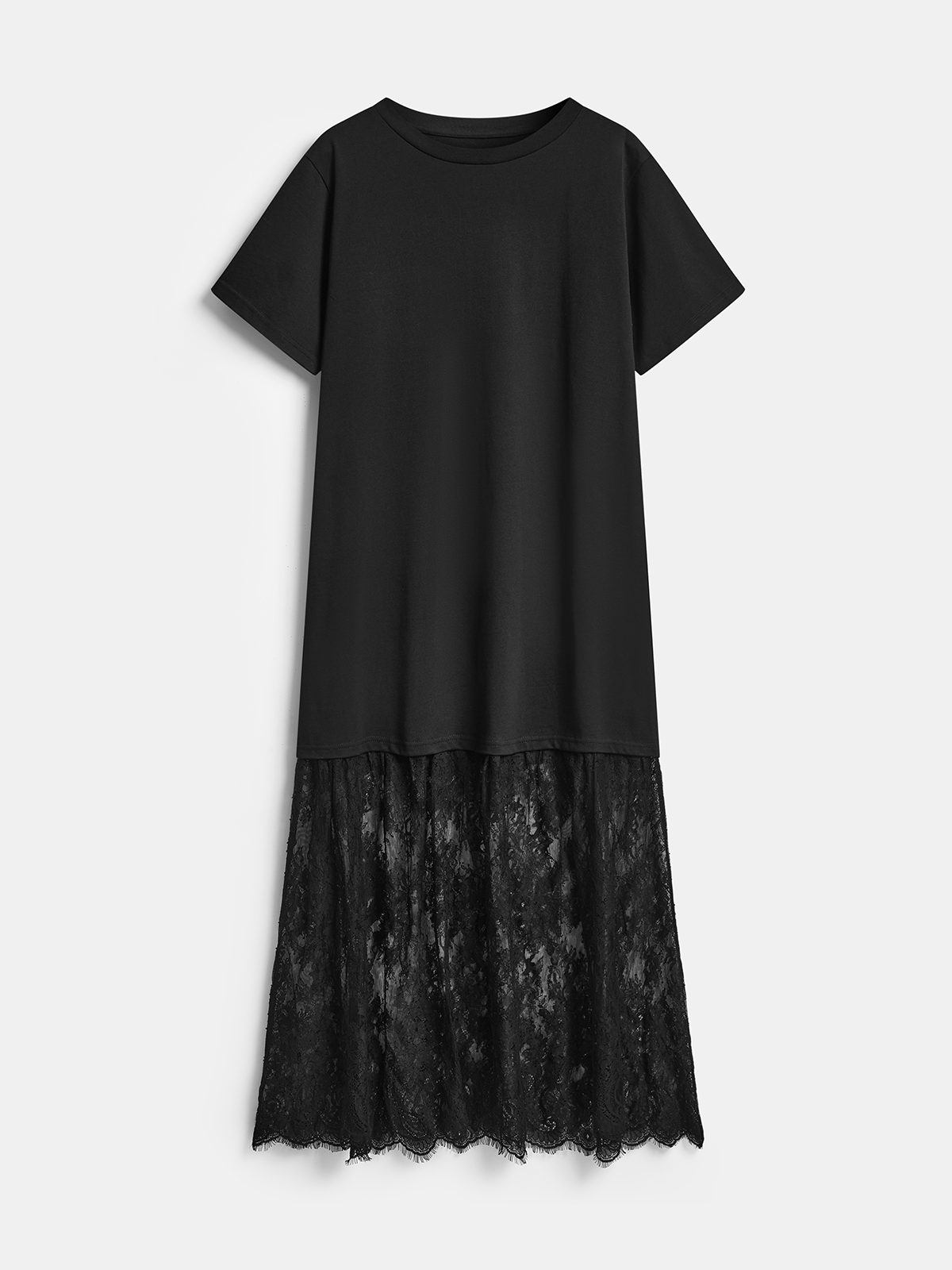 Maxikleid mit Spitzeneinsatz und kurzen Ärmeln