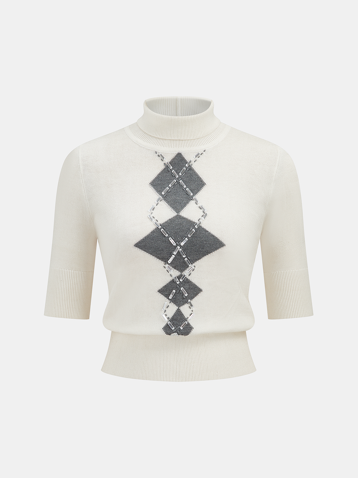 Embellished Argyle Wool-Blend Turtleneck Sweater