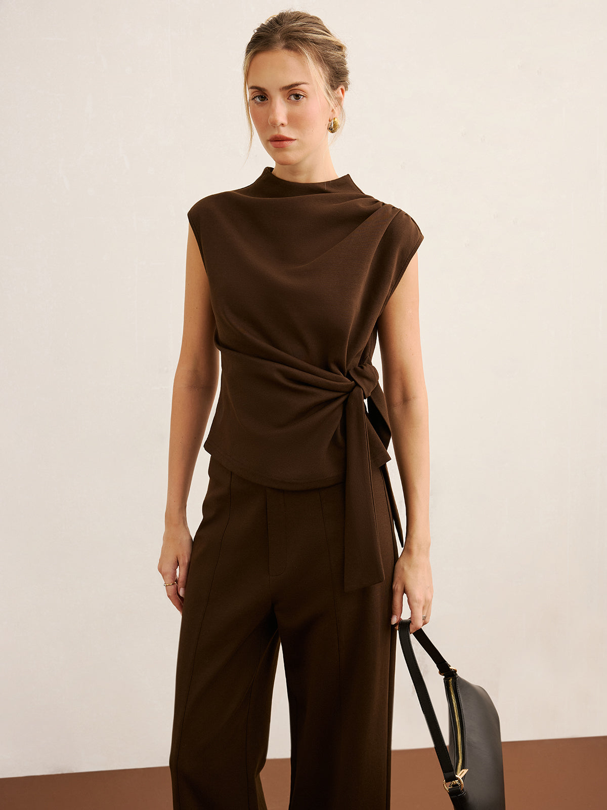 Twist Front Sleeveless Top & Wide-Leg Pants Set