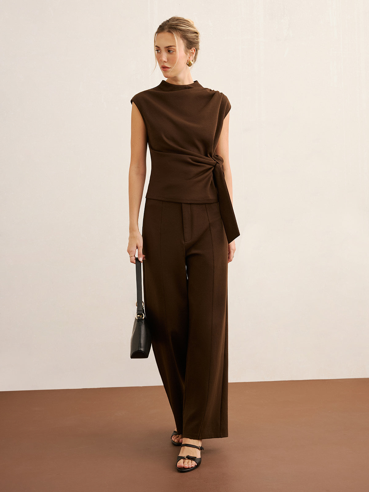 Twist Front Sleeveless Top & Wide-Leg Pants Set
