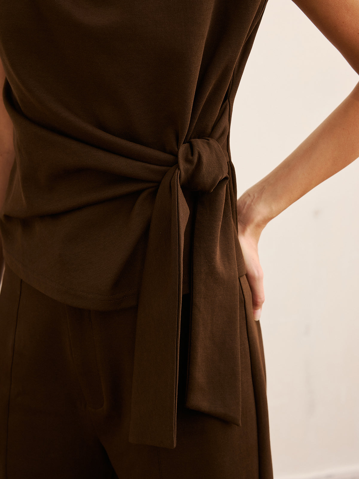 Twist Front Sleeveless Top & Wide-Leg Pants Set