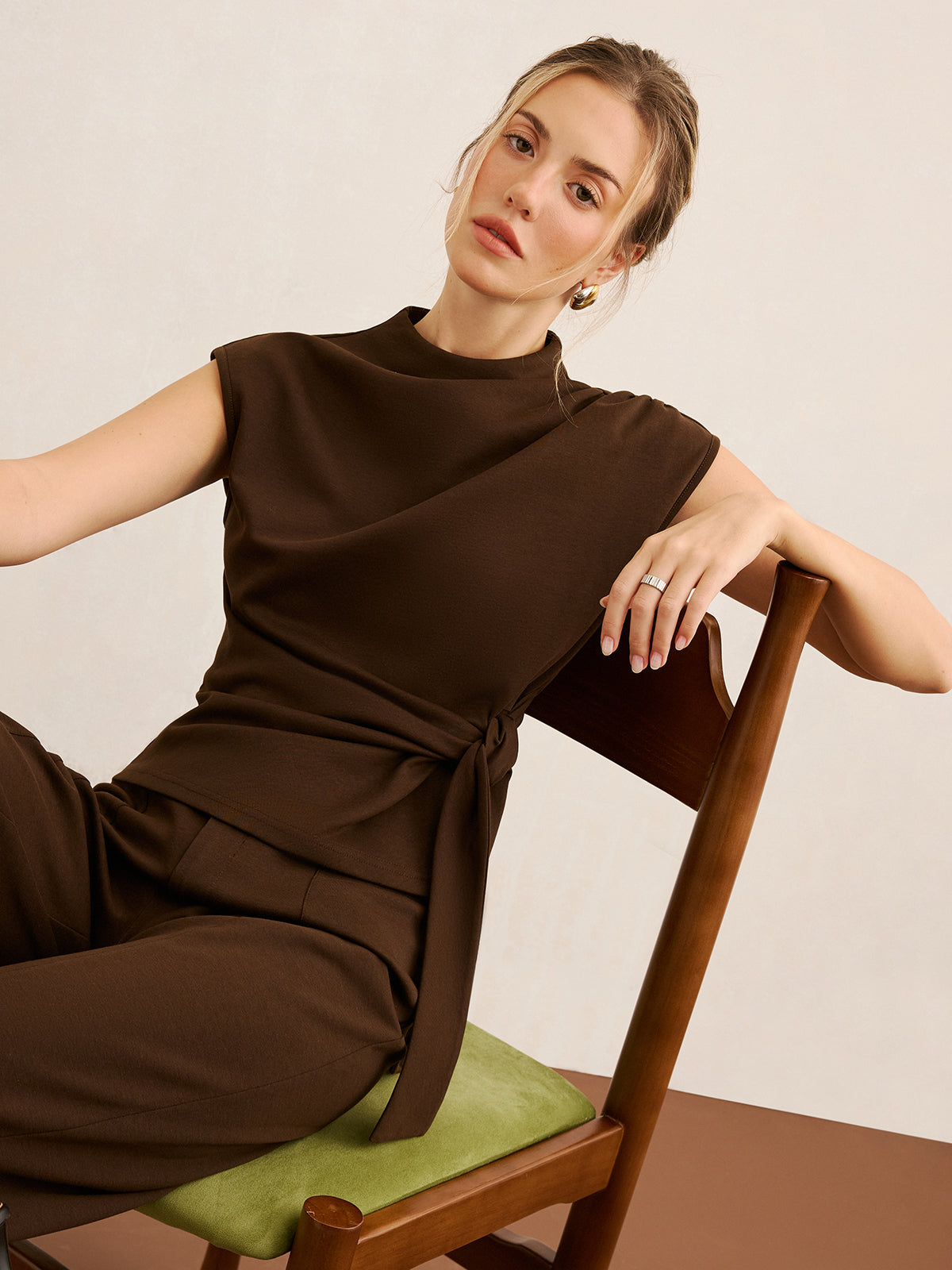 Twist Front Sleeveless Top & Wide-Leg Pants Set