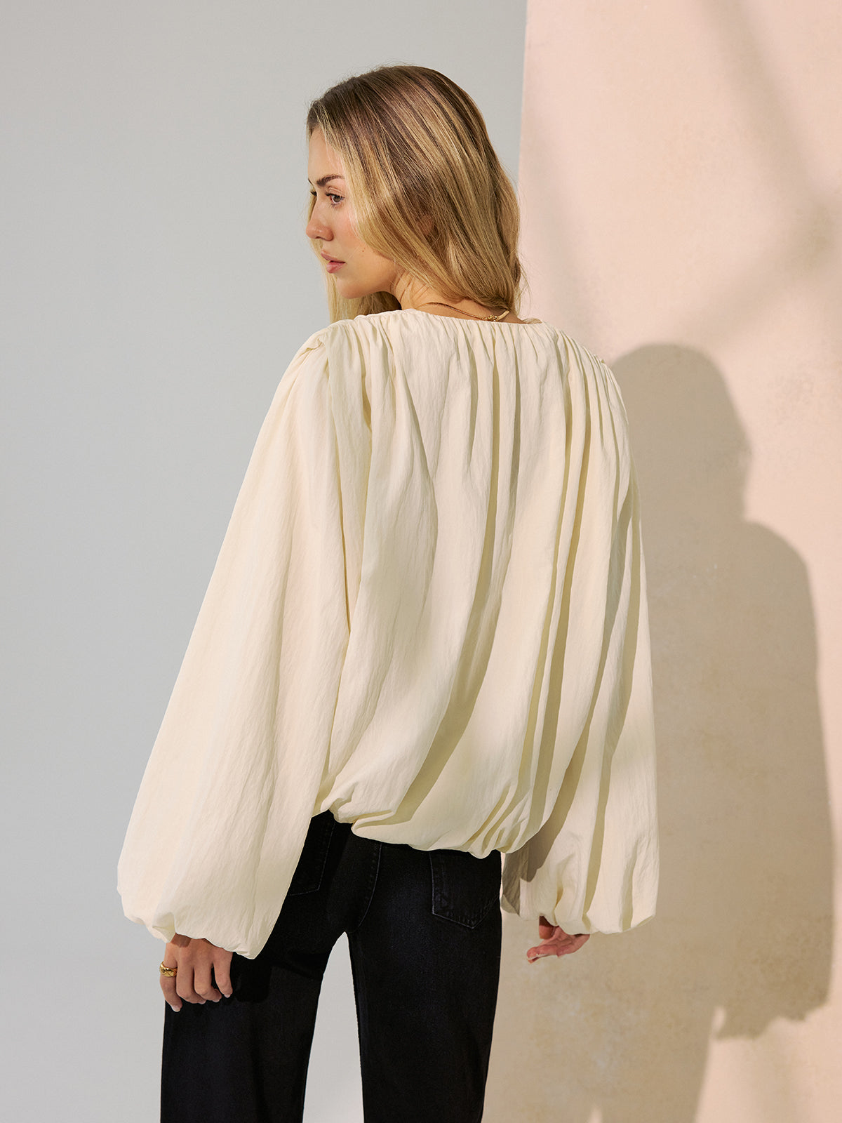 Wrap-Front Puff Sleeve Blouse