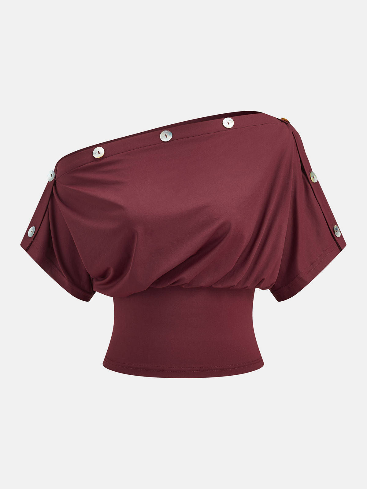 Asymmetrical Off-Shoulder Button Detail Top