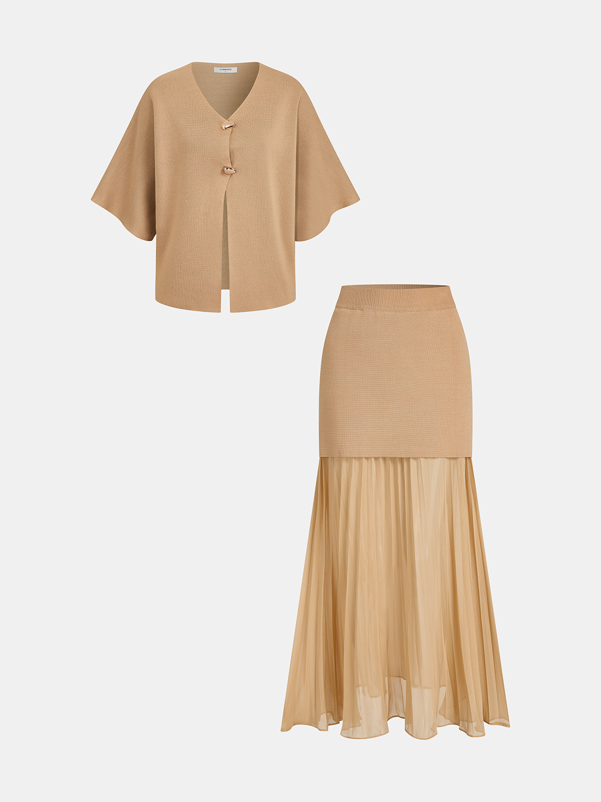 V-Neck Knit Top & Pleated Skirt Set