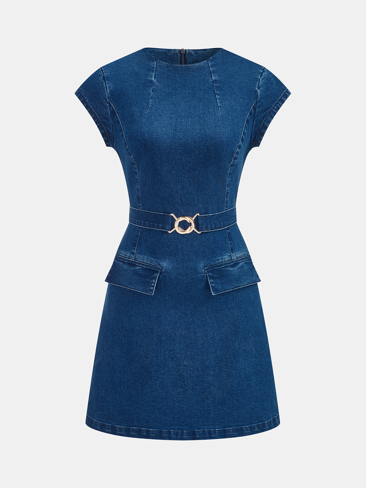 Belted Denim Cap Sleeve Mini Dress