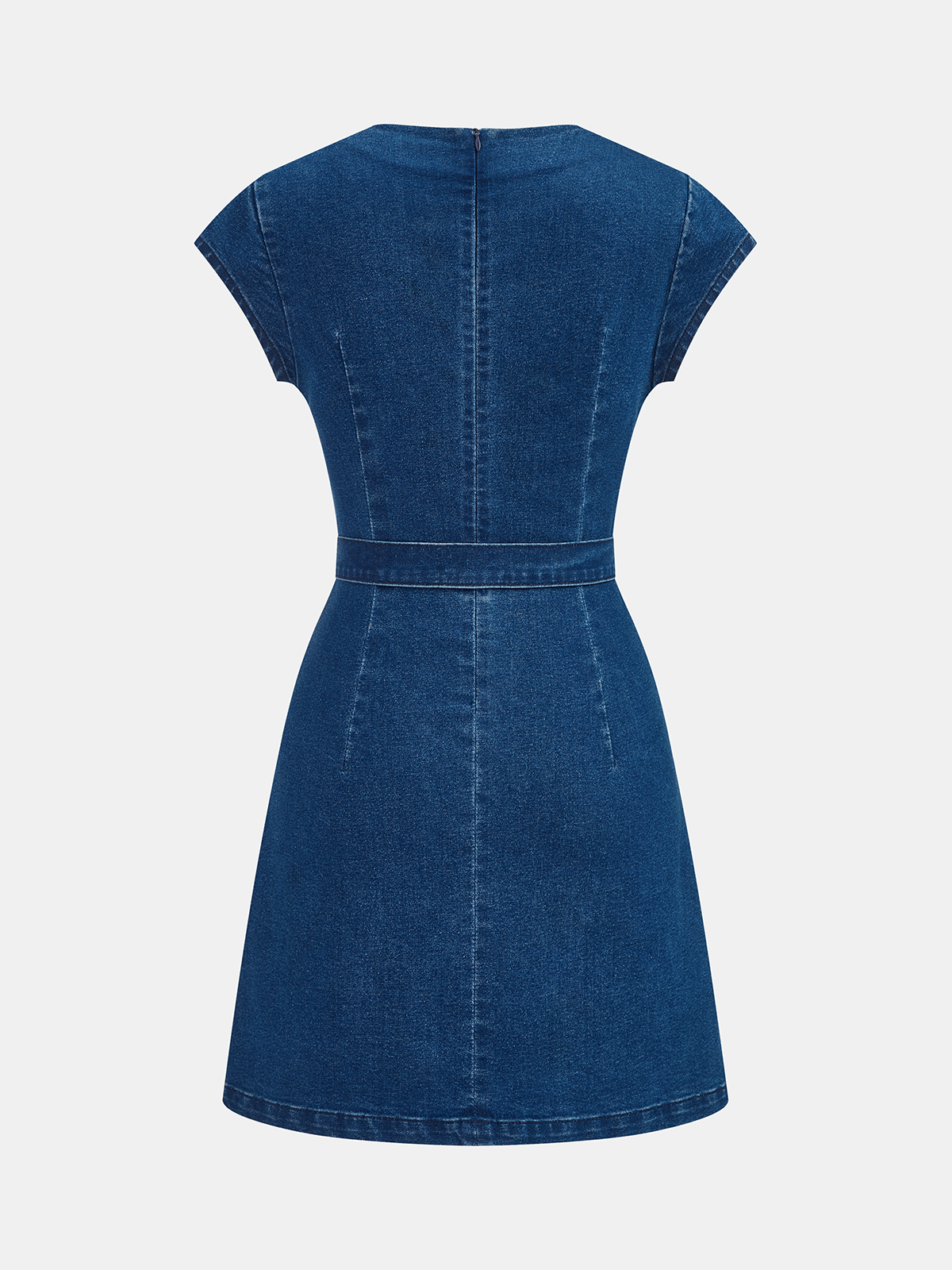 Belted Denim Cap Sleeve Mini Dress