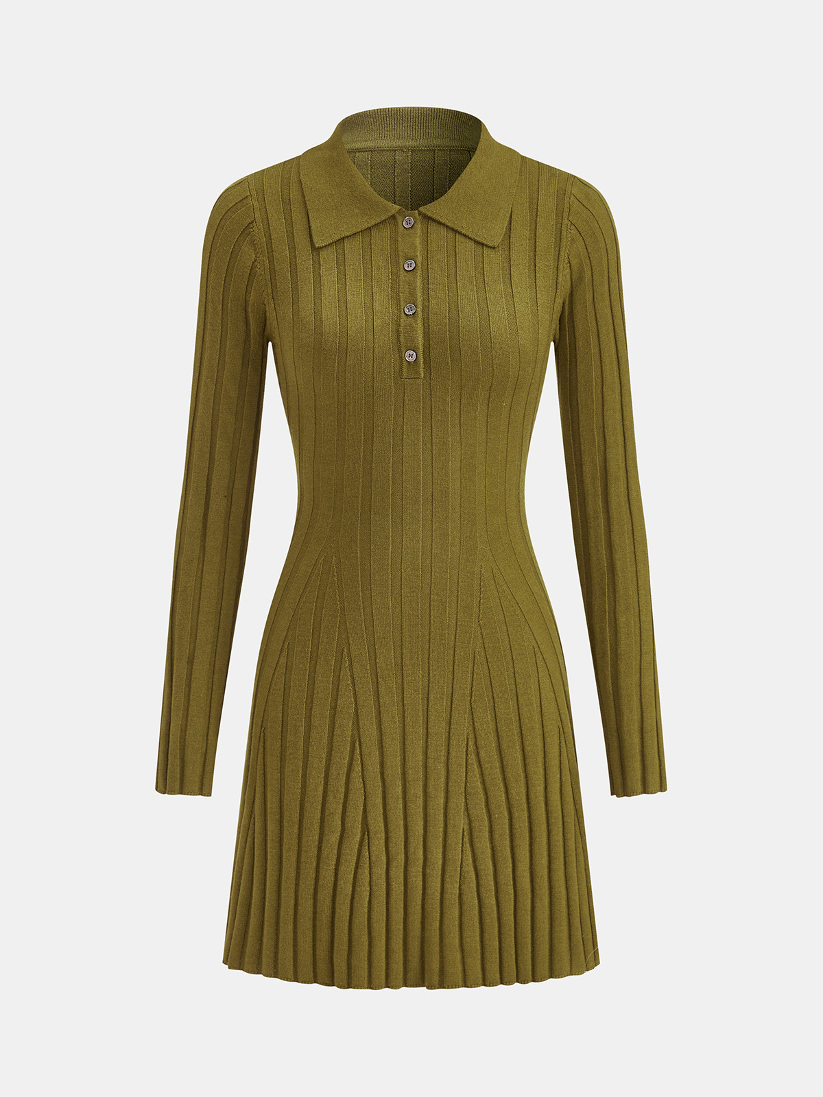 Wool-Blend Ribbed Polo Knit Mini Dress