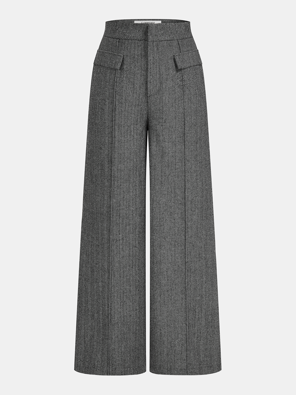 Herringbone Tweed Wide-Leg Pants