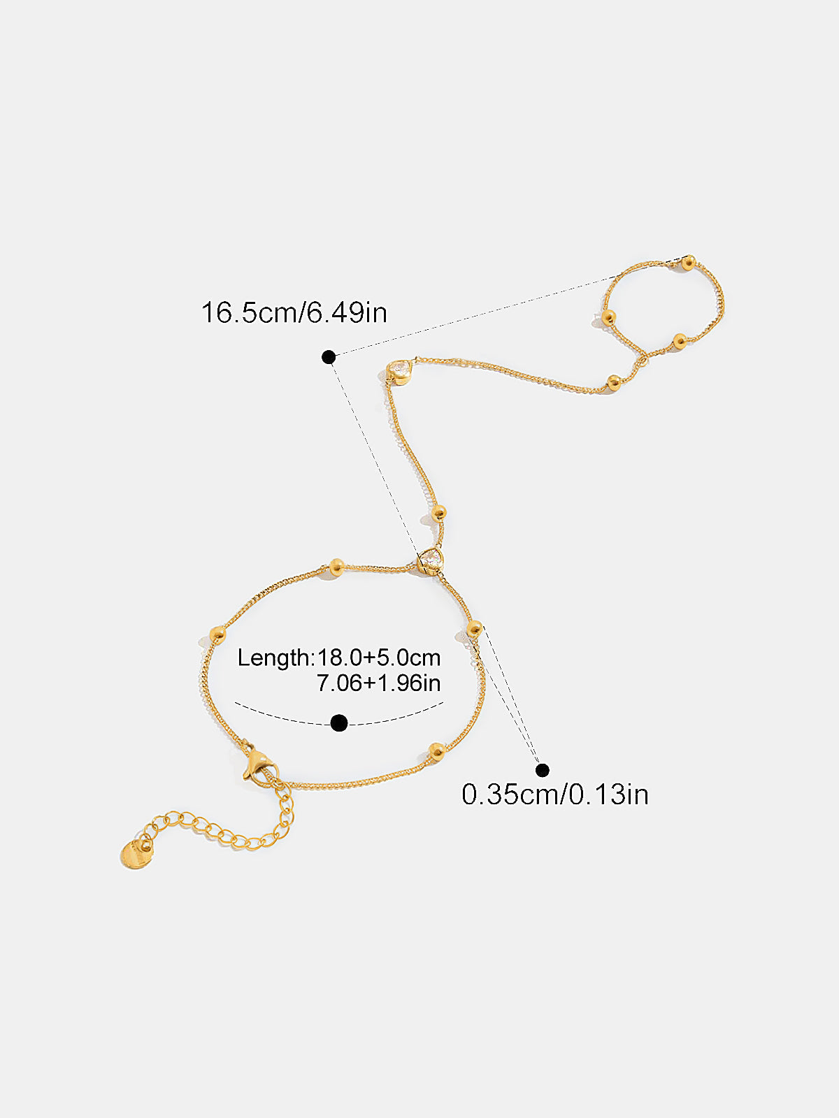 Beaded Heart Zircon Finger Chain Bracelet